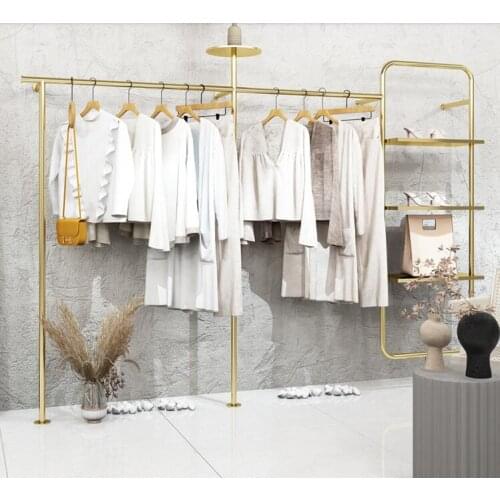 Clothing store display rack stainless steel titanium clothing rack womens clothing store shelf wall hanging clothes rack displa