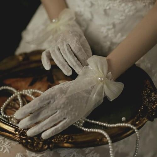 Bridal Flower Gloves Lace Bow Gloves European And American Brides Wedding Accessories Thin Princess Wedding Gloves