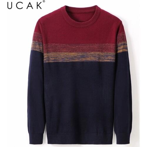 UCAK Brand Casual O-Neck Sweater Men Clothes Streetwear Fashion Long Sleeve Sweater Contrast color Pullover Homme Clothing U1071