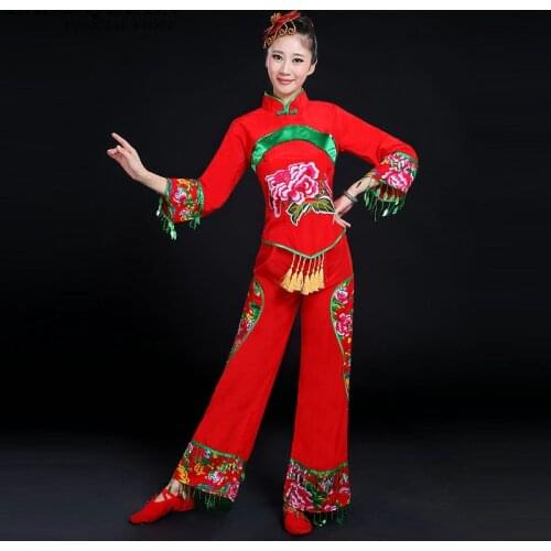Chinese folk dance classical costumes ballroom dance competition dresses Chinese traditional costume women red KK795 S