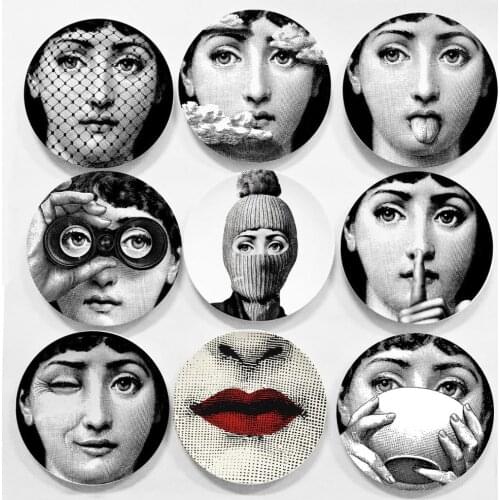 Vintage Lady Face Wall Decorative Ceramic Plate Home Decor Dish Porcelain Wall Hanging Art Plates Black White Scandinavian style