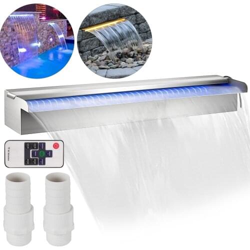 VEVOR Pool Waterfall with LED Strip Lights Waterfall Spillway Rectangular Stainless Steel for Garden Pond Swimming Pool Fountain