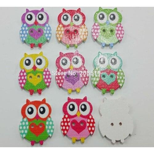 WBNSVS 100pcs Mix 2-Hole 24mm*18mm Owl Buttons Heart Pattern For Craft and Scrapbooking Ornament wood button for children
