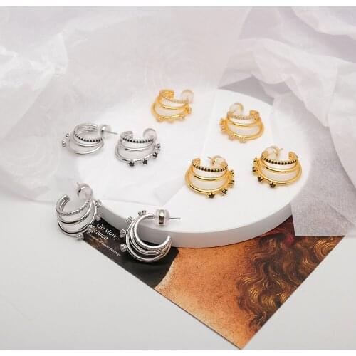 Punk C-shape ear stud earrings for women men piercing earring fashion jewelry diamond earrings ins