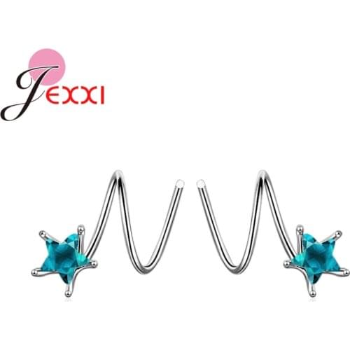 925 Sterling Silver Cute New Romantic Small Cleary Blue Star Crystals Lovely Earrings For Women Party Girlfriend Gift
