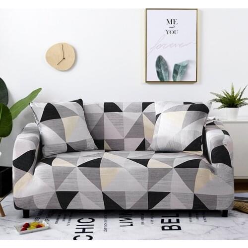Geometric Sofa Cover Cotton Stretch Couch Cover Elastic Sofa Covers for Living Room Single L-shape Sofa Furniture Protector 1PC