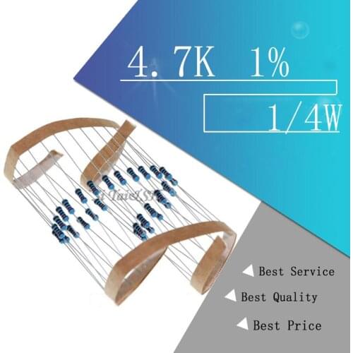 100pcs 4.7K ohm 1/4W 4K7 Metal film resistor 1