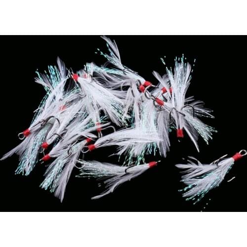 20Pcs Fishing Treble Hook Replacement with white Beard Making Spinners Hooks Feather Lure Making Accessories