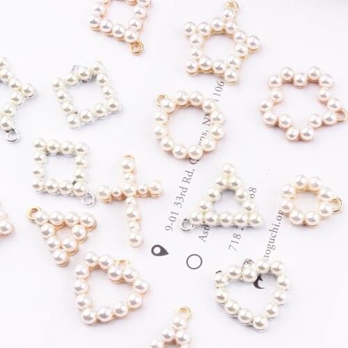 5pcs/lot lovely Beads hollow Charm with pearl cross Pendants heart alloy DIY accessories of necklace bracelet earring finding
