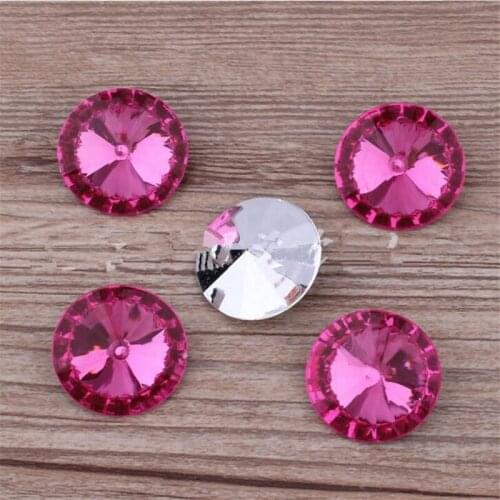 8MM-16MM DIY Bling Hot Pink Color Satellite Faceted Acrylic Rhinestones Pointback Acrylic Stone Hand Craft Art Decoration