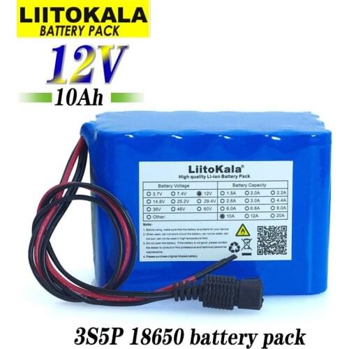 LiitoKala 100% New Protection Large capacity 12 V 10Ah 18650 lithium Rechargeable battery pack 12v 10000 mAh capacity with BMS
