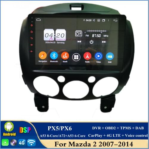 CarPlay & Android Auto 9" Android 10 Car Radio DVD GPS Head Unit for Mazda 2 2010 2011 2012 Bluetooth 5.0 WIFI Easy Connect