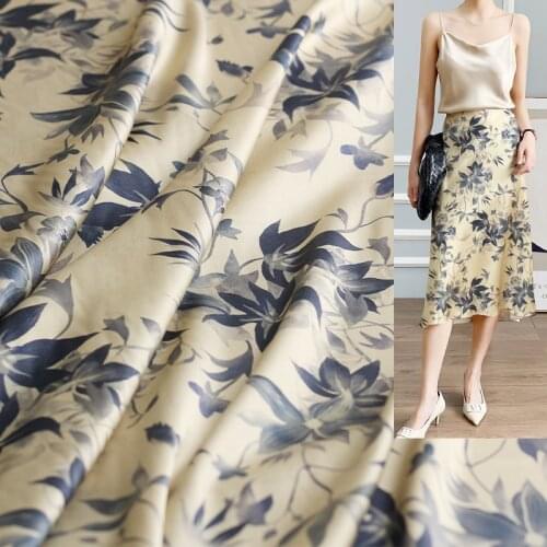 White waxberr 20momme Elastic Satin Silk Flower Fabrics Garment Materials Women Dress Shirt DIY Sewing Tailor Cloth Freeshipping