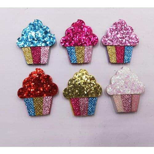 42pcs/lot 3.5x4cm Glitter Fabric Appliques Cartoon Ice cream Padded Patches for Wall Clothes Stickers DIY Hair Clips decoration