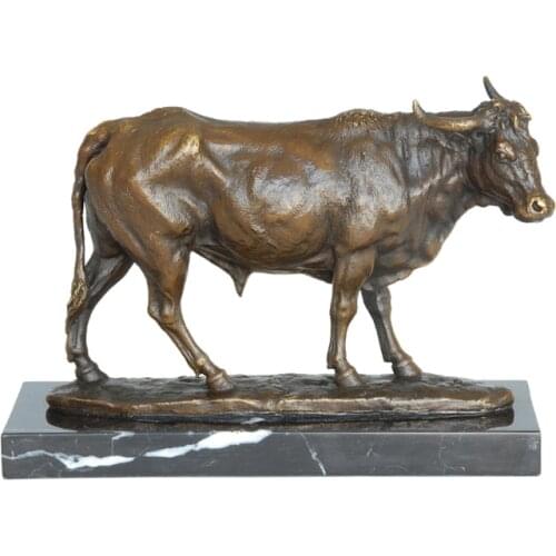 Bronze Bull Statue Figurine Brass Animal Sculpture Art Home Decor Charging Stock Market