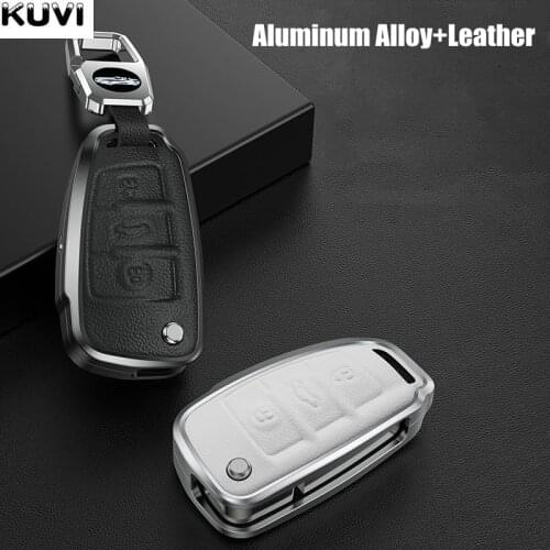 Alloy Leather Car Key Cover Case Shell Fob For Audi C6 R8 A1 A3 Q3 A4 A5 Q5 A6 S6 A7 B6 B7 B8 8P 8V 8L TT RS Key Protector