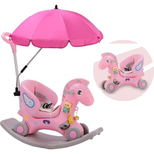 Baby Rocking Chair Children Ride on Horse Toy Stroller with Music Infant Rocker Chair Foldable Four Wheels Baby Stroller 3 In 1