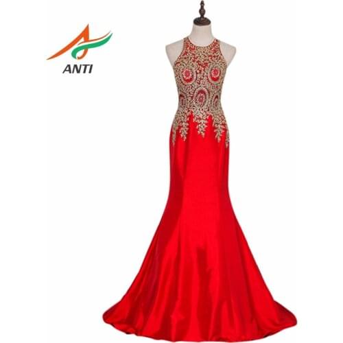 ANTI Elegant Red Prom Dresses Long O-Neck Vestido Curto De Festa Formature Mermaid Party Gowns Real Pictures Prom Gowns 2019