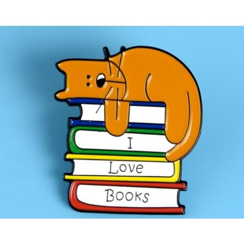 Orange Cat Enamel Pin I Love Book Brooch Backpack Denim Shirt Lapel pins Animal Jewelry Accessories Gift for Friends