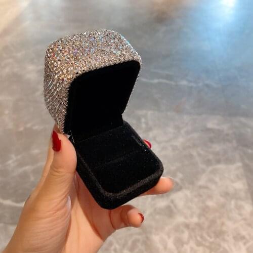 Ring Holder Jewelry Box Diamond-studded Flannel Flip Cover Sparkling Earings Packaging Wedding Ring Storage Box Small Gift Box