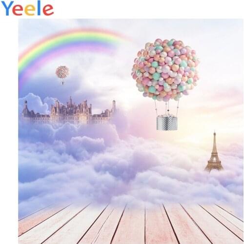 Romantic Fairytale Clouds Castle Balloons Wooden Floor Portrait Photography Backdrops Photographic Backgrounds For Photo Studio