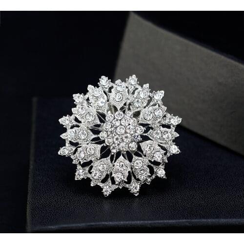 Glamorous Fashion Flower Full Rhinestone Silver-color Planting Brooches for Women Brooch Pins Jewelry