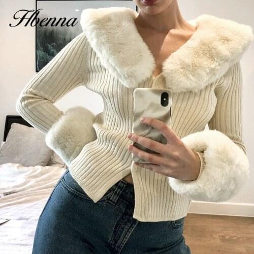 Hbenna Thick Sweater Women Turn-down Collar Button Knitted Cardigan Long Sleeve Top Fluffy Collar Autumn Top Casual Solid Color