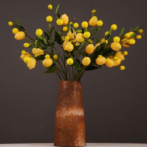 Simulation Green Plant Artificial Fruit Flower Yellow Lemon Fruit Tree Branch For Home Table DIY Home Wedding Decoration