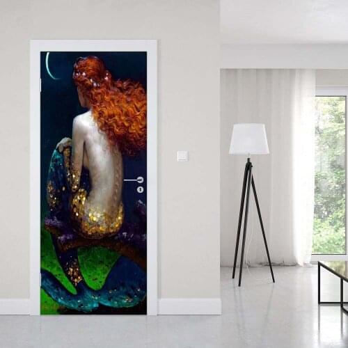 Creative 3D Door Sticker Fantasy Mermaid DIY Home Decor Decals Wallpaper Waterproof Mural For Bedroom Door Renovation