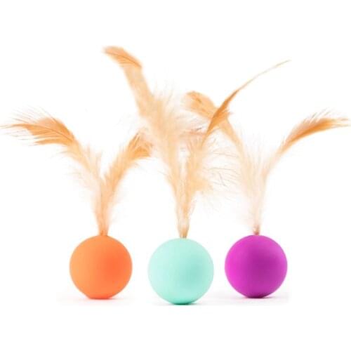 Legendog 3PCS Cat Play Toy Funny Interactive Kitten Toy Cat Ball Toy With Fake Feather Pet Accessories Pet Supplies