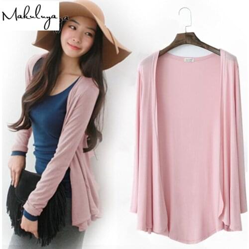Makuluya Summer Spring new womens Fashion Candy Color All-Match long sleeved Modal cardigan air conditioning sweater coats L6