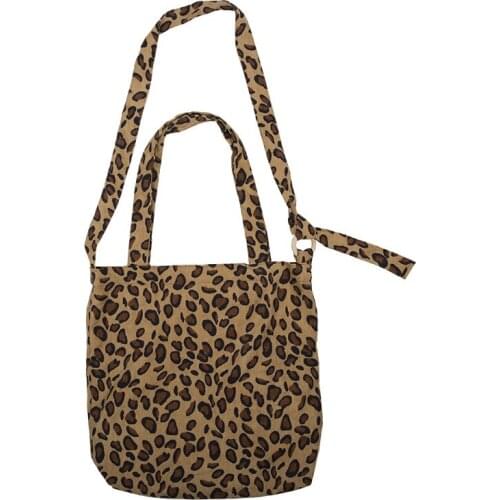 Fashion Womens Corduroy Tote Bag Retro Leopard Print Casual Shoulder Messenger Bag Large Capacity Travel Shopping Bag