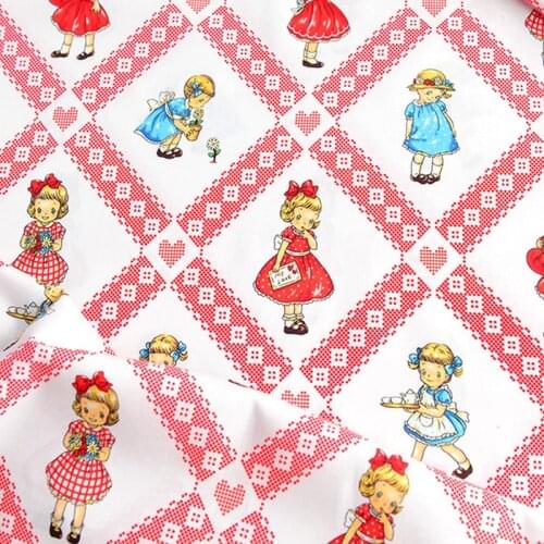 Cartoon Girl in Beautiful Dress Printed Cotton Fabric for Clothes Hometextile Backpacks Slipcover Cushion Cover DIY Material