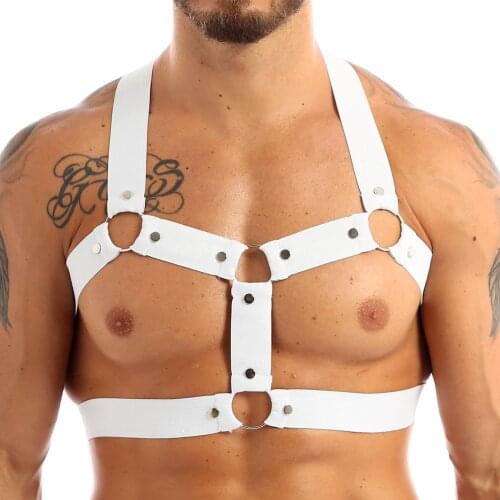 Harness Mens Elastic Shoulder Chest Muscle Harness Belt with Metal O-rings and Studs Fancy Club Party Costume Strap Accessory