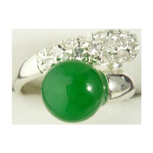 Wholesale noble green Natural jade silver plated crystal inlay fashion ring(#7.8.9)