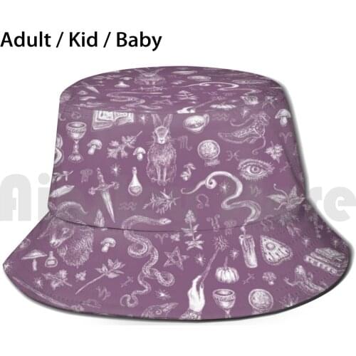 Purple Salem Witch Bucket Hat Adult kid baby Beach Sun Hats Witch Magic Spooky Halloween Salem
