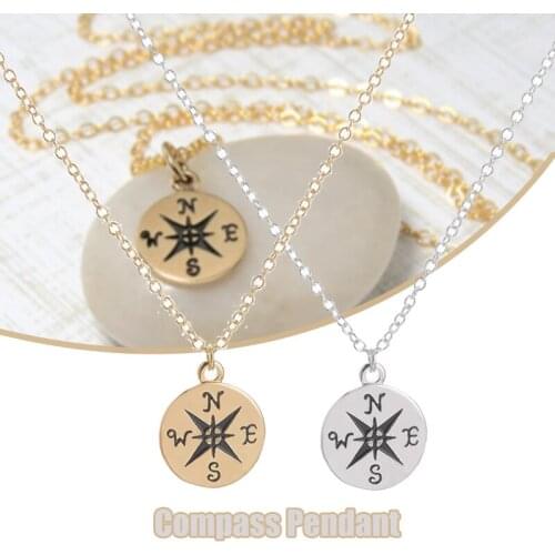 Graduation Gift Carving Stainless Steel Necklace with Compass Pattern Meaningful Grad Pendant Neck Jewelry for Friend TT@88
