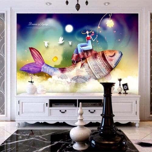 Custom Photo Wallpapers Murals 3D Fish Animal Cartoon Wallpapers Children Bedroom Home Decoration Painting Star Starry Sky Mural