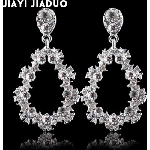 Jiayijiaudo Simple Circle Drop Earrings for Women Classic Teardrop Crystal Hanging Bridal Wedding Earrings Christmas Gift