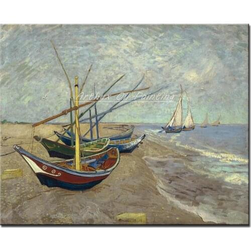 Fishing Boats On The Beach At Saintes-Maries Of Vincent Van Gogh Hand Made Reproduction Oil Painting On Canvas Wall Art Pictures