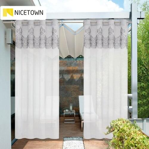 NICETOWN Printed Valances Waterproof Garden Decoration Outdoor Sheer Curtains for Porch Exterior Voile with Sliver Ring Grommet