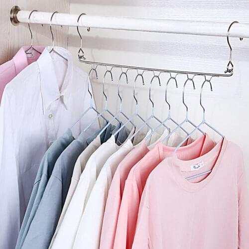 9-hole Clothes Drying Rack Stainless Steel Wardrobe Storage Hook Multifunctional Magic Hanger Hook Finishing Rack Folding Hook