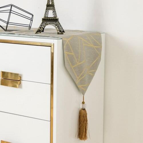 Modern Light Luxury Furniture Dining Table Coffee Table Tablecloth Fashion Bronzing Stitching Tassel Tablecloth