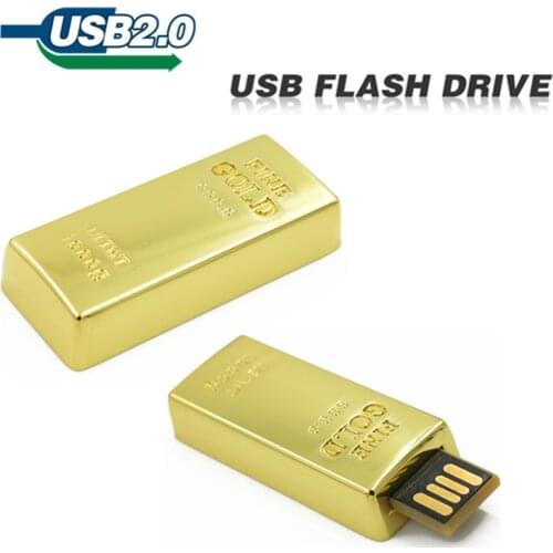 Usb flash drive Full Capacity Waterproof Super Bullion 16GB Gold bar USB 2.0 flash pen drive memory stick 32GB 64GB memory disk