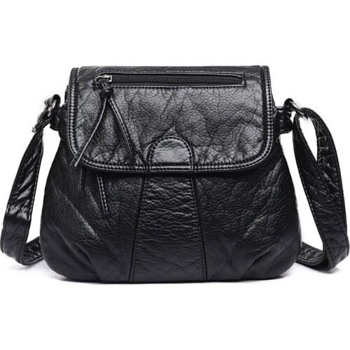 High Quality Designer Women Black Messenger Bags Crossbody Soft PU Leather Shoulder Bag Fashion Women Bags Handbags