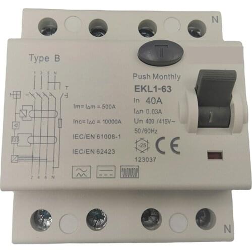 YTGEE 3 Phase Residual Current Circuit Breaker 40a Rccb With 4pole Used For Ev Chargers 50/60hz