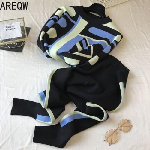 2021 Spring Autumn New Camouflage Printing Knitted Pullover + Pants Suit 2piece Set Women Sweatsuits