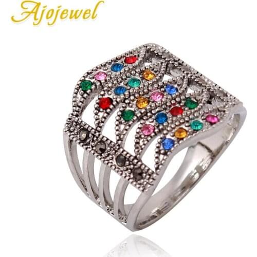 Ajojewel Brand New hot Luxury Multicolor Geometric Rhinestone Rings For Women Female CZ Weddings Rings Jewelry Gift