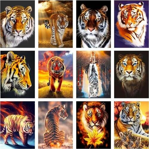 Animals Tiger 5D DIY Diamond Painting Cross Stitch Picture of Rhinestone Full Square Round Drill Mosaic Art Wall Decor Gift