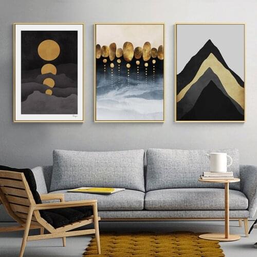 Golden Abstract Wall Art Canvas Painting Mountain Landscape Posters and Prints Wall Pictures for living Room Modern Home Decor